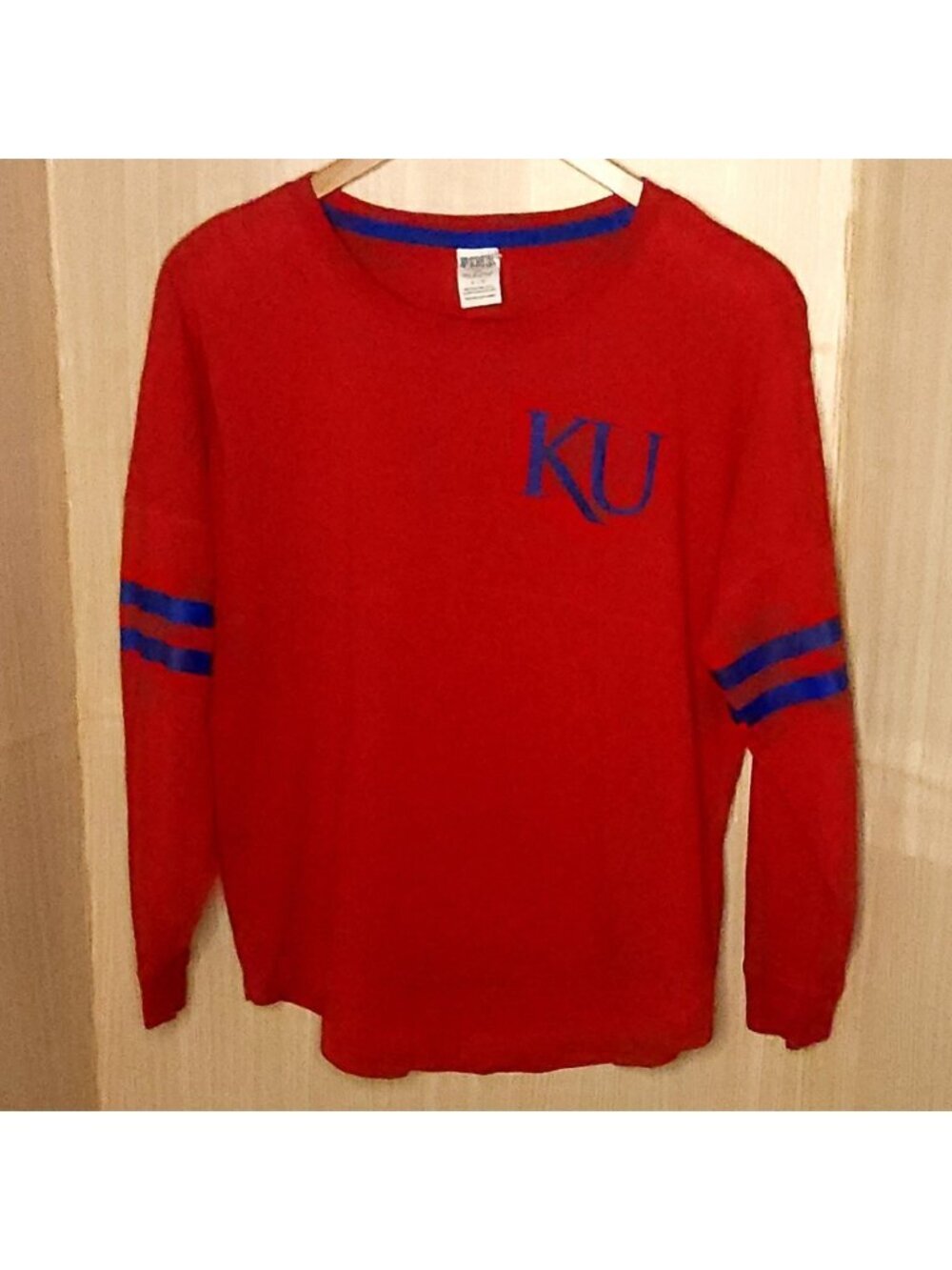 Pink Victoria's Secret University Of Kansas Red Blue Long Sleeve Spirit...